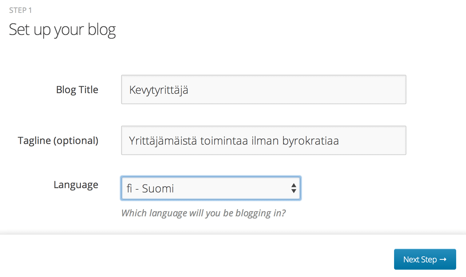 lisää blogin tiedot