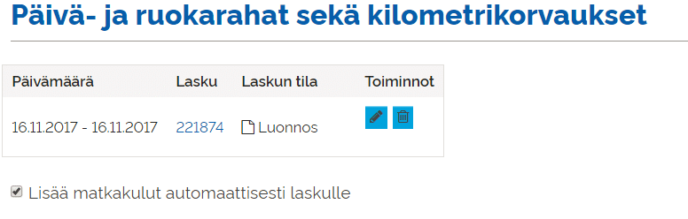 matkakulujen lisääminen laskulle UKKO.fi palvelussa
