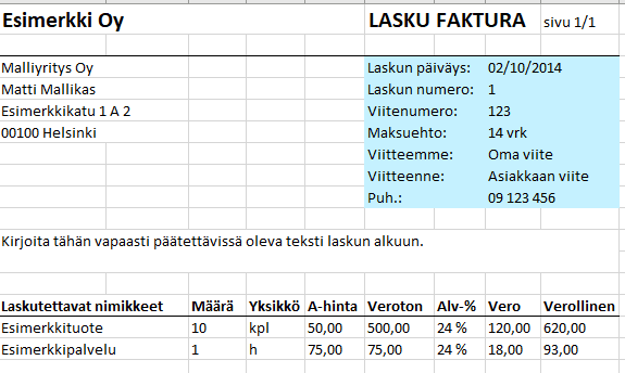 excel-laskupohja